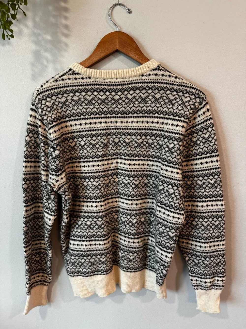 J. Crew Black & Cream Fair Isle Crewneck Sweater Sz M